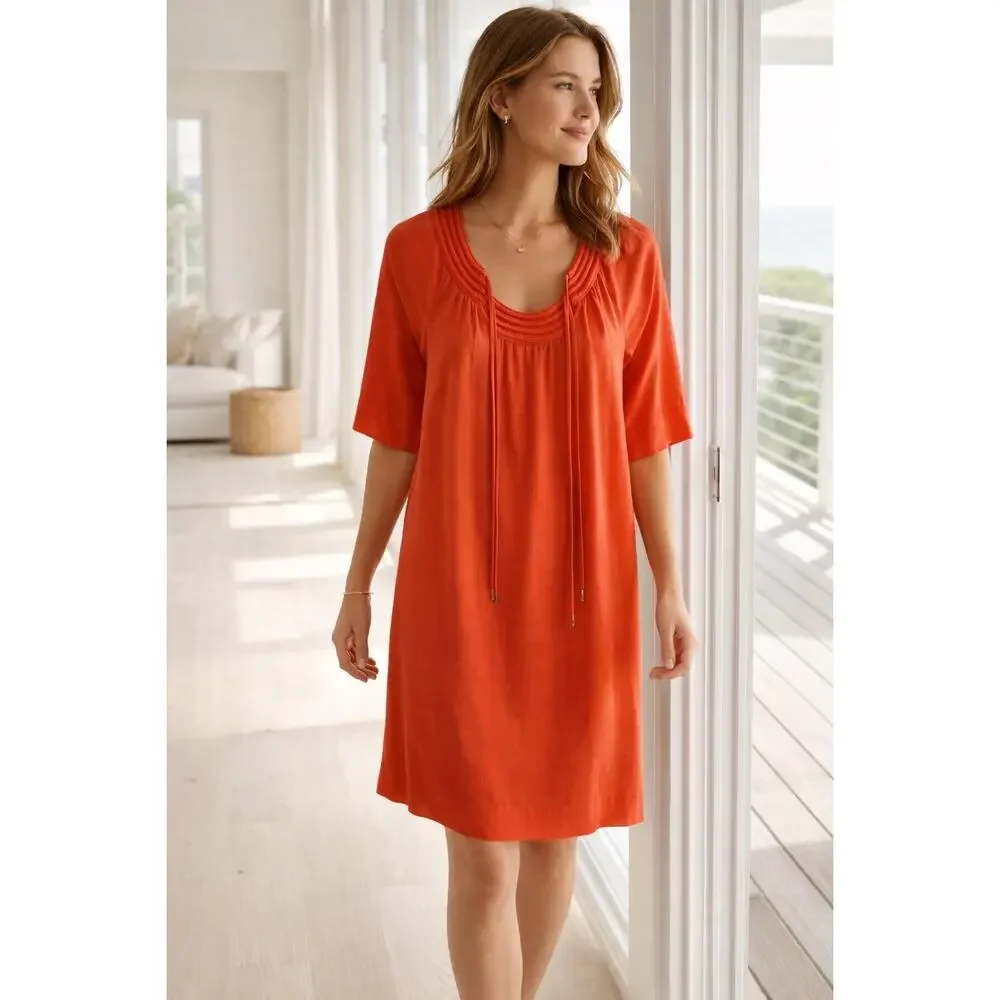 Diane Von Furstenberg Parlian Shift Dress Coral Size 10 - Picture 2 of 15